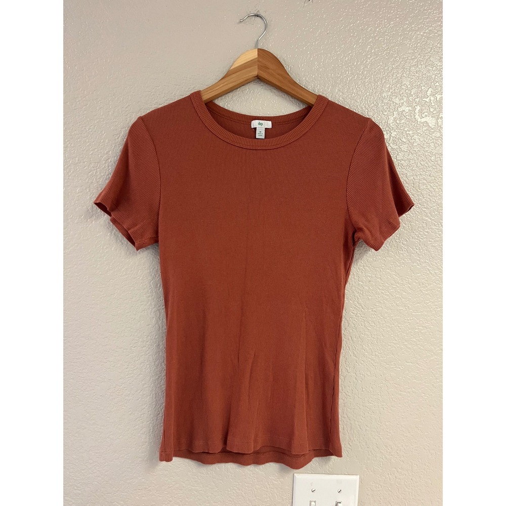 Dip Womens Ribbed Short Sleeve Crew Neck Tee Dusty Pink Size Medium